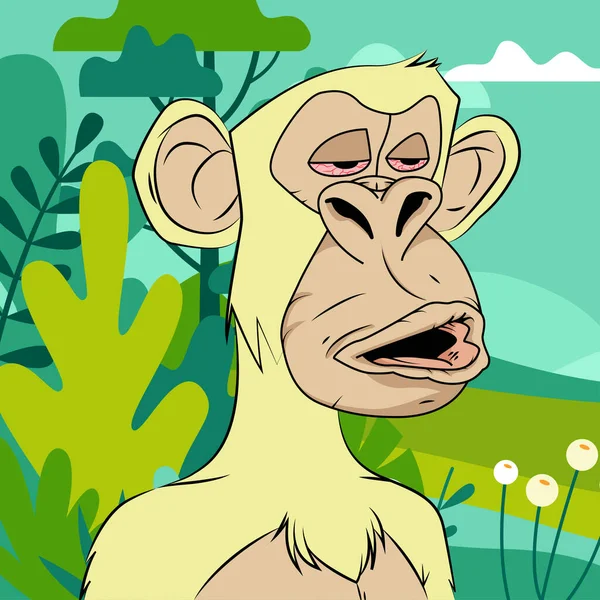 Singe Fourrure Jaune Singe Ennuyé Avec Expression Meh Yeux Fatigués — Image vectorielle