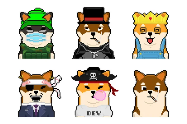 Pixel Shiba Inu Dog Ilustracja Bitowa Sztuka Doge Pixel Szablon — Zdjęcie stockowe