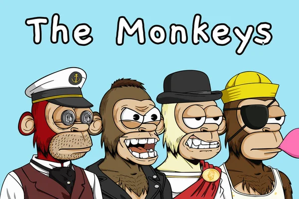 Ilustracja Małpy Pfp Małpa Paciorkowatymi Oczami Nosząca Niestandardowe Cechy Ilustracja — Zdjęcie stockowe