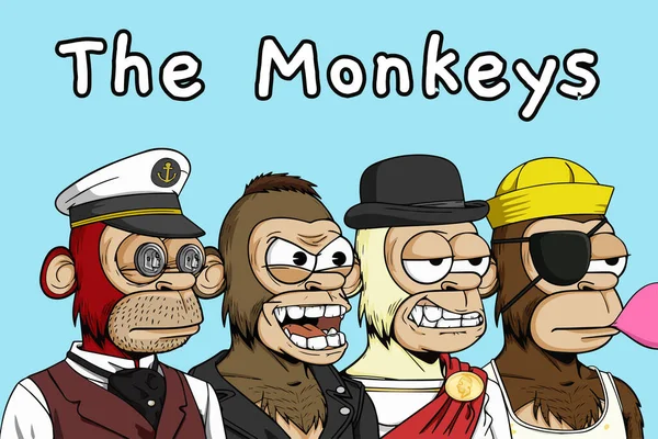 Ilustracja Małpy Pfp Małpa Paciorkowatymi Oczami Nosząca Niestandardowe Cechy Ilustracja — Wektor stockowy