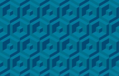 Mavi çokgen küp desenli arka plan, endüstriyel 3D desenli resimleme. Temel RGB