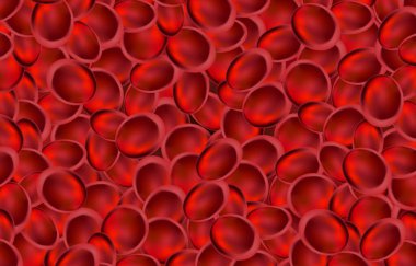 Kırmızı Kan Hücresi. Mikroskop altında görüntüleme, canlı bir vücutta kan kırmızısı kan hücreleri, 3D çizim. Temel RGB