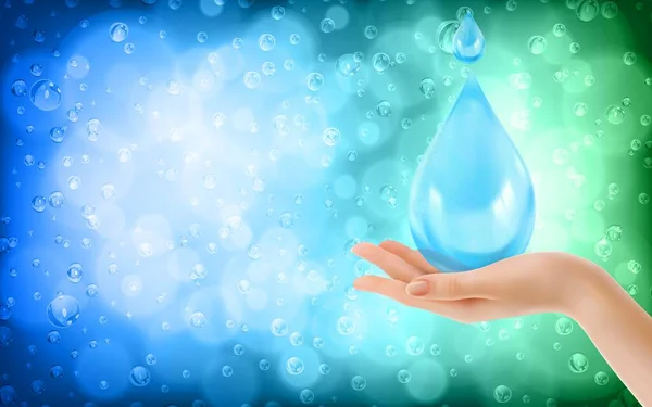 Abstract Blurred Blue Green Background Rain Water Drop Dan Hand — Διανυσματικό Αρχείο
