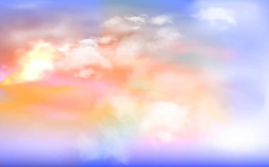 Gökyüzü ve bulutlar parlak gökkuşağı renklerinde ve alacakaranlıkta pürüzsüz bir gökyüzü.