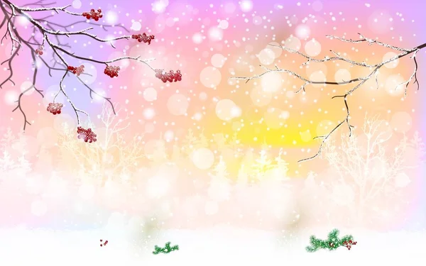 Winter Panorama Landscape Forest Trees Covered Snow Sunrise Winterly Morning — 图库矢量图片