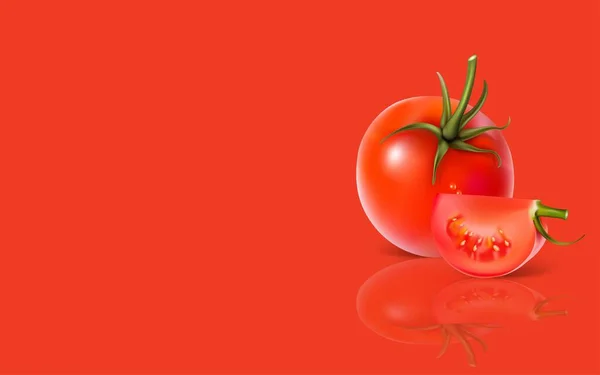 Your Text Red Tomato Copy Space Simple Color Background Healthy — 图库矢量图片