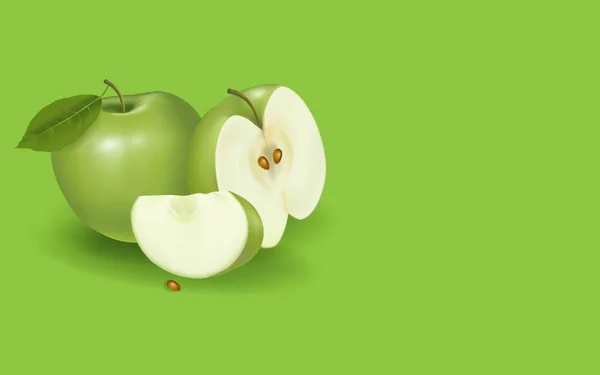 Your Text Green Apple Fruit Copy Space Simple Color Background — Archivo Imágenes Vectoriales