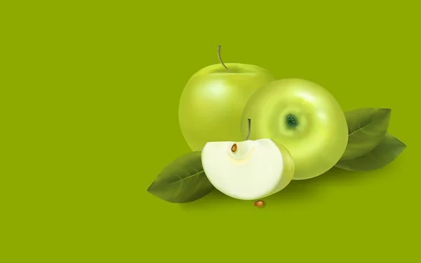 Your Text Green Apple Fruit Copy Space Simple Color Background — Wektor stockowy