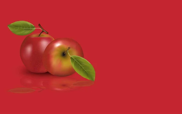 Red Apples Copy Space Red Pastel Color Background Your Text — Stok Vektör