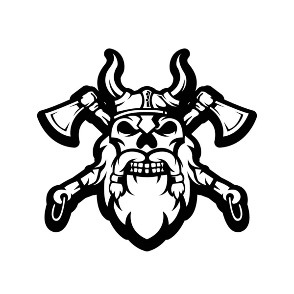 Viking Lebka Vousatý Dvěma Osami Maskot Logo — Stockový vektor