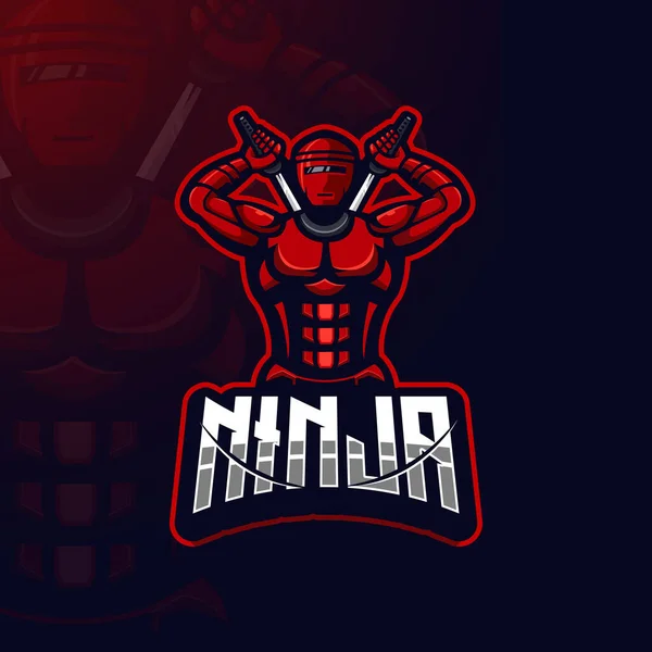 Ninja Robô Com Dois Espada Detalhada Esports Modelo Logotipo Jogo —  Vetores de Stock