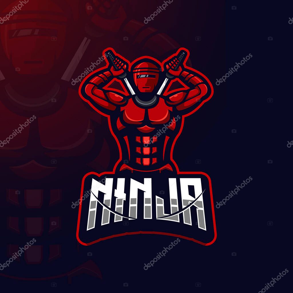 Ninja robot with two sword detailed esports gaming logo template