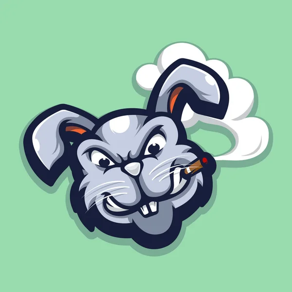 Angry Rabbit While Smoking Cartoon Mascot Logo Design Illustration Vector — Stock Vector