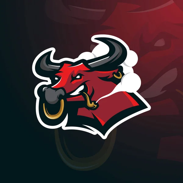 Bull Kouření Maskot Logo Design Vektorové Ilustrace — Stockový vektor