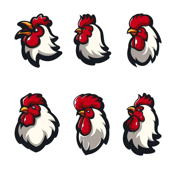 Beyaz Arka Planda Izole Edilmiş Altı Tavuk Horozu Maskotu Logosu — Stok Vektör