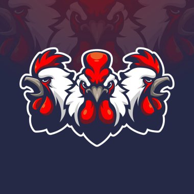Rozet, amblem ve t-shirt baskısı için modern illüstrasyon konseptine sahip tavuk horozu maskotu logo tasarımı vektörü