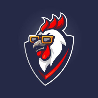 Tavuk gözlüklü maskot logosu tasarımı çizim vektörü
