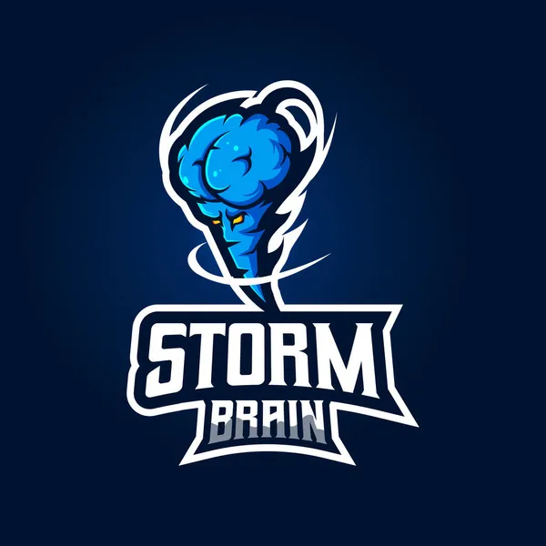 Storm Brain Mascot Λογότυπο Σχεδιασμός Εικονογράφηση Διάνυσμα — Διανυσματικό Αρχείο