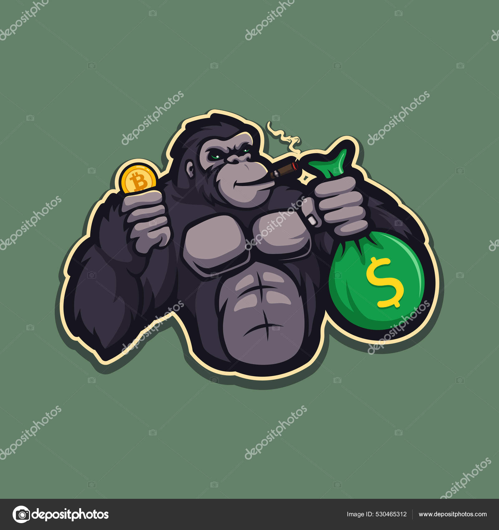 화폐와 돈주머니를 고릴라의 스톡 벡터 - ©saripuddinhasan@gmail.com 530465312