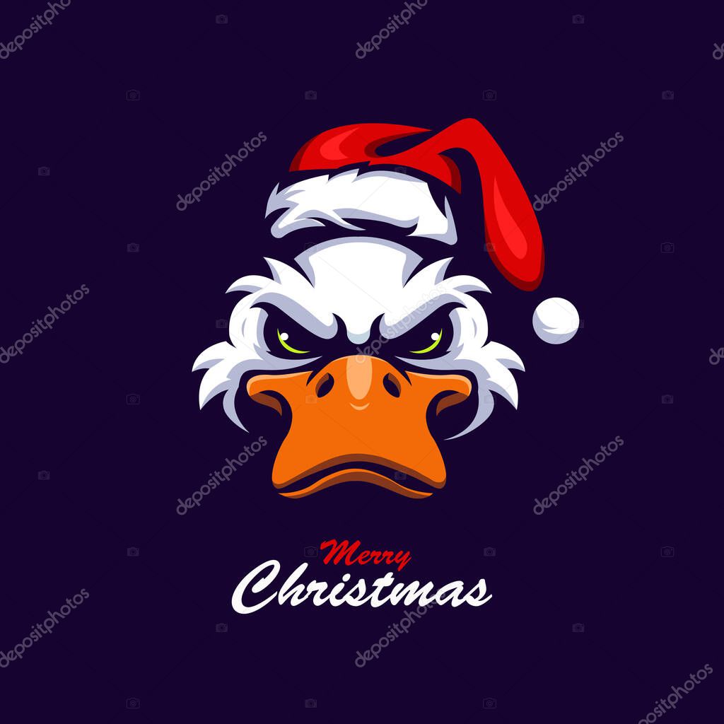 Duck wearing a christmas hat mascot logo design illustration vector