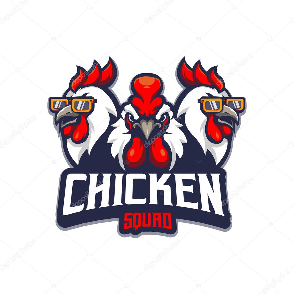 Three rooster unique mascot logo design for e sport, gaming or team