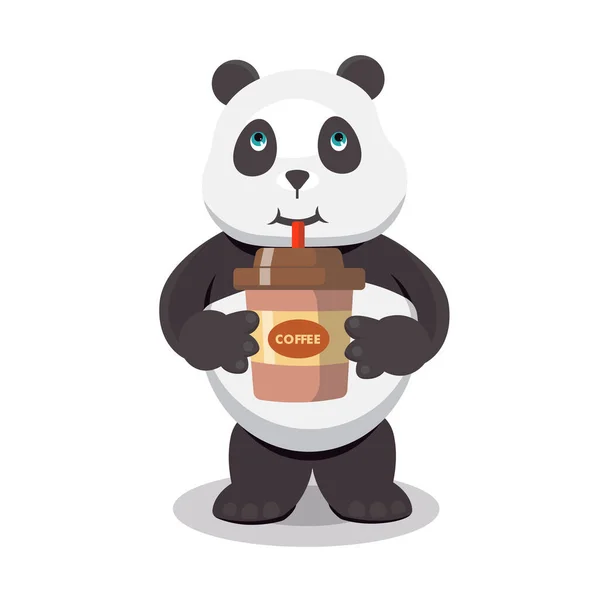 Petit Panda Boire Café Dessin Animé Design Illustration Vecteur — Image vectorielle
