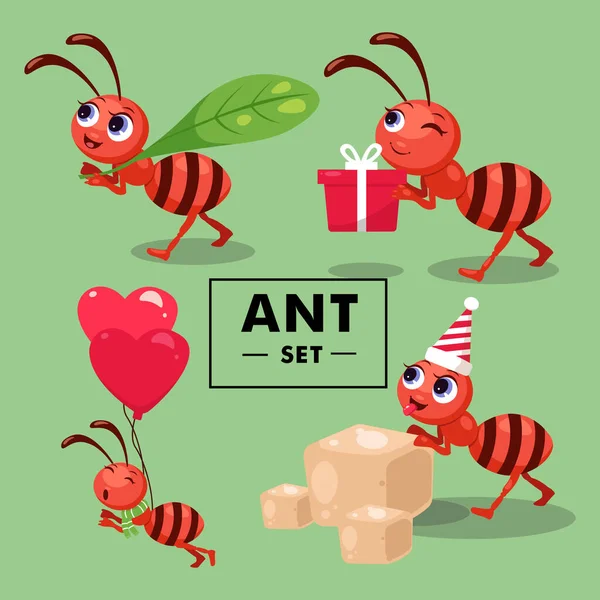 Karınca Yaprakları Hediyeleri Şekeri Balonları Taşır Çizgi Film Tasarım Illüstrasyon — Stok Vektör