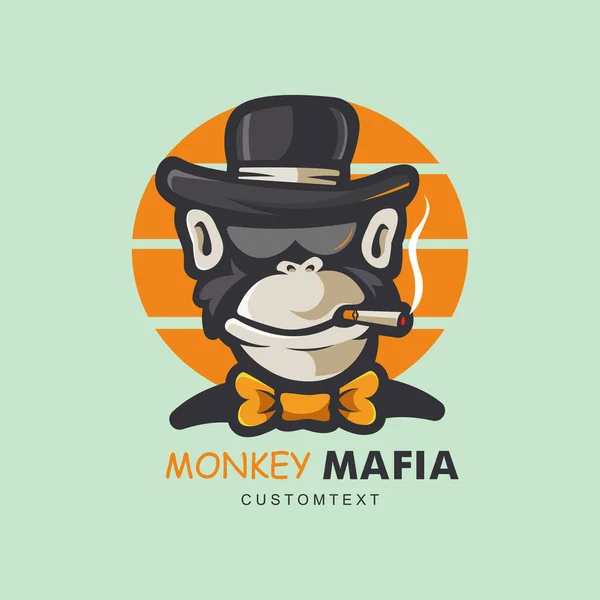 Illustration Monkey Smoking Wearing Glasses Hat Cartoon Mascot Logo Design — Vetor de Stock