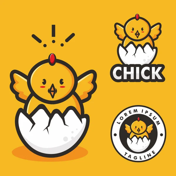 Baby Chicken Illustration Cartoon Logo Hatching Out Egg — Stock vektor
