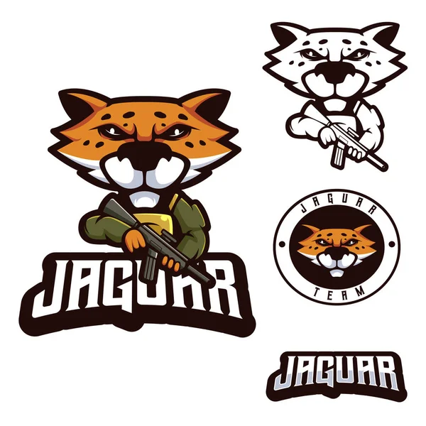 Jaguar Military Style Jaguar Cartoon Set Mascot Logo Design Modern — Stockvektor
