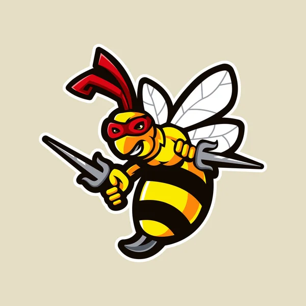 Ninja Včela Karikatura Maskot Logo Design Ilustrační Vektor Pro Esport — Stockový vektor