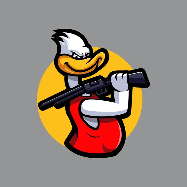 Illustration Einer Ente Die Ein Gewehr Trägt Und Ein Shirt — Stockvektor