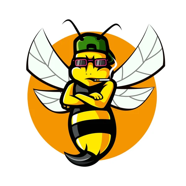 Ilustrace Bodavé Včely Brýlemi Kloboukem Při Kouření — Stockový vektor