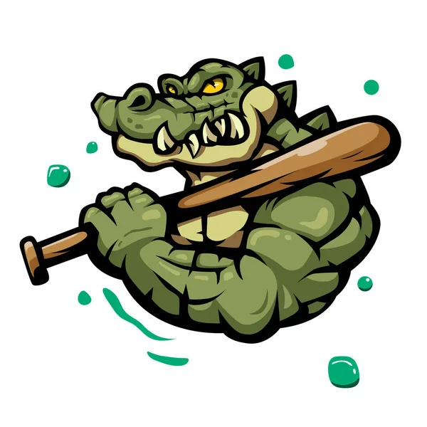 Illustratie Van Krokodil Met Honkbalknuppel Mascotte Voor Sportteam — Stockvector