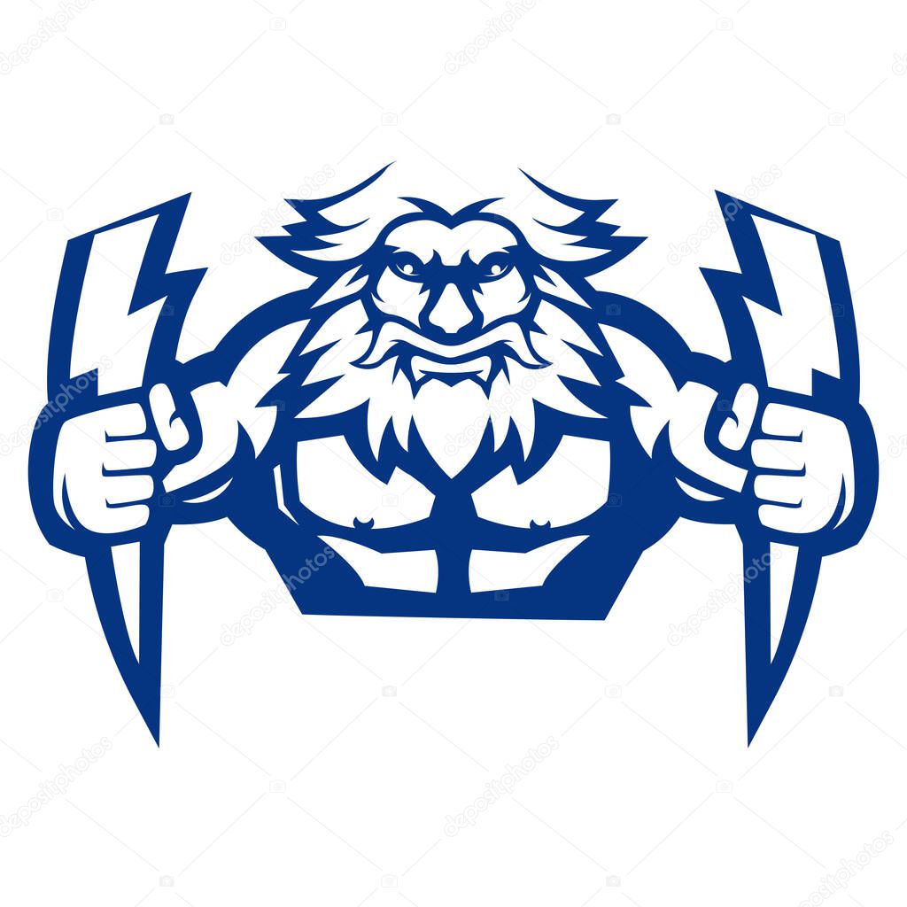 Zeus holding lightning mascot logo