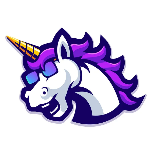 Unicorn Memakai Kacamata Konsep Logo Klub Atletik Vektor Terisolasi Pada - Stok Vektor