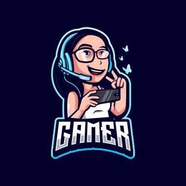 Oyuncu kız esport maskot logosu çizimi çizimi