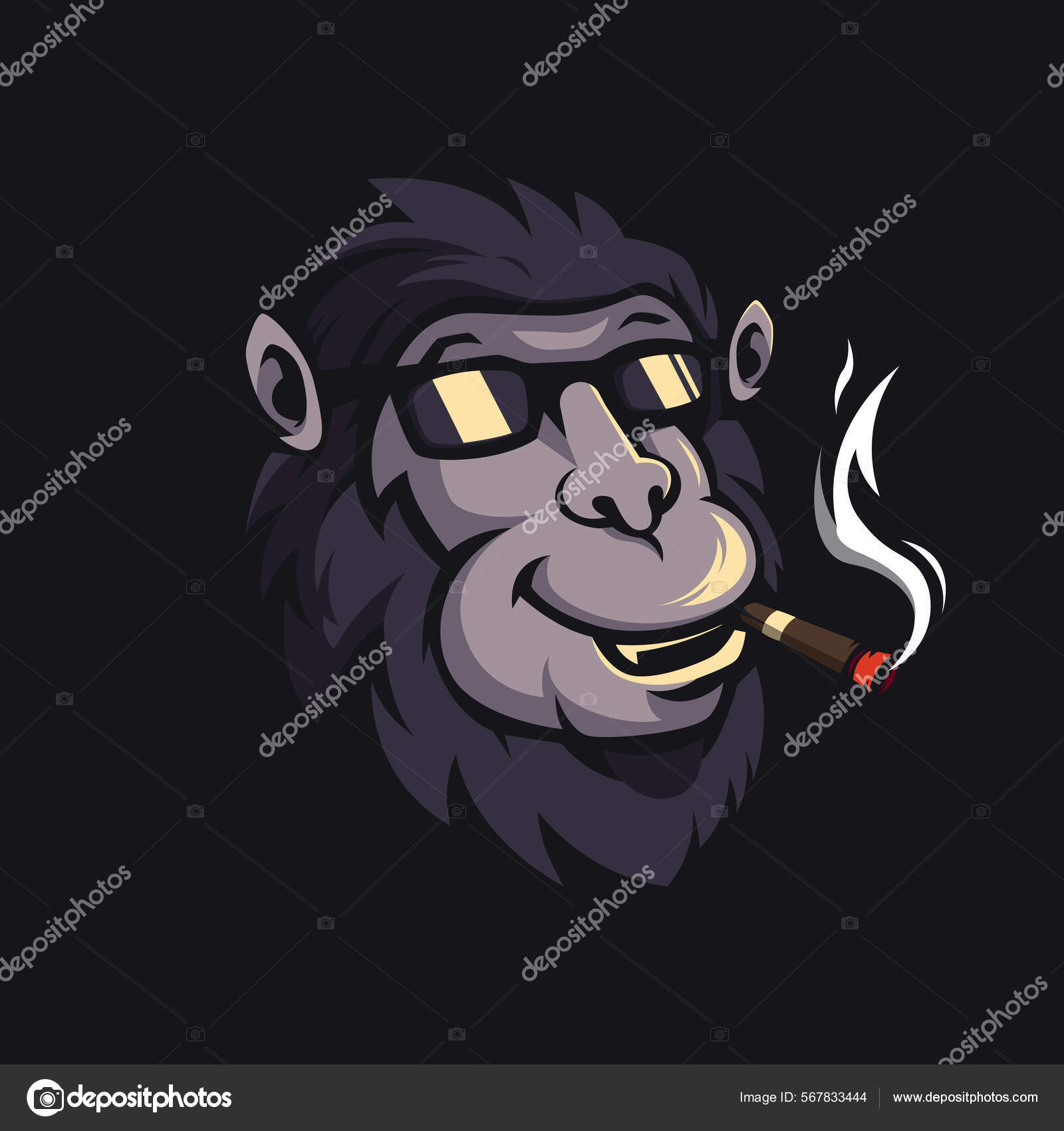 담배를 피면서 안경을 원숭이 마스코트 디자인 일러스트 스톡 벡터 - ©saripuddinhasan@gmail.com 567833444