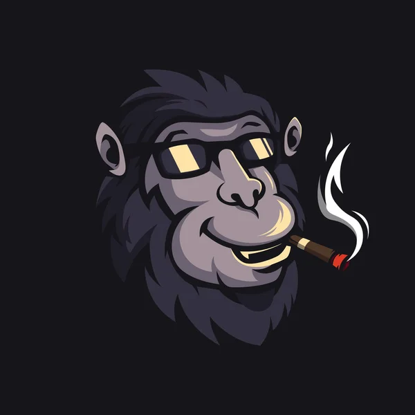 Baboon Monkey Wearing Glasses While Smoking Mascot Logo Design Illustration — Image vectorielle