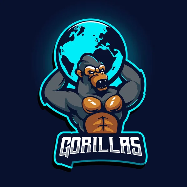 Gorilla Verhoogde Aarde Mascotte Logo Ontwerp Voor Sport Team Sport — Stockvector