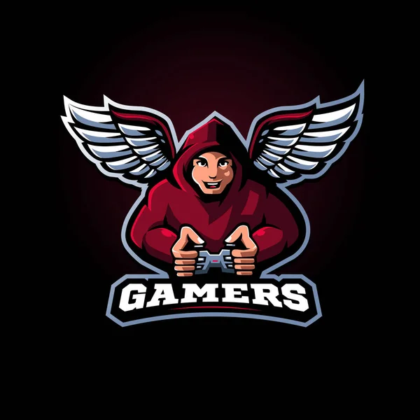 Gamer Mascotte Logo Ontwerp Illustratie — Stockvector