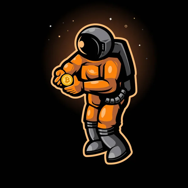 Astronaut Holding Bitcoin Design Illustration Vector — Stockový vektor