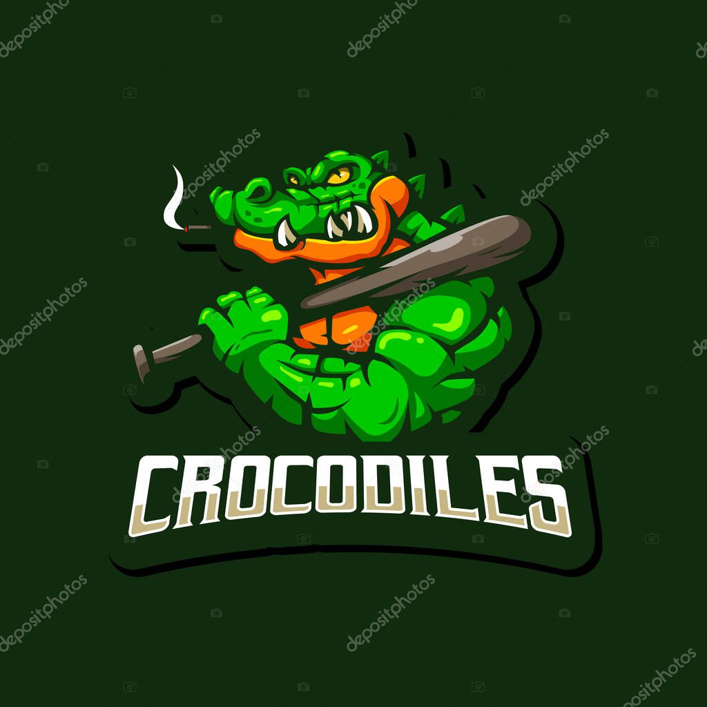 Crocodile carrying a baseball bat mascot logo