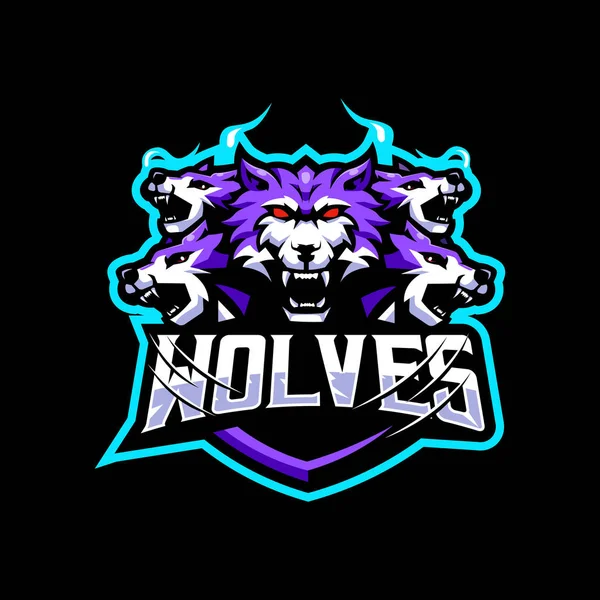 Wolves Mascot Logo Design Esport Gaming — Stock Vector