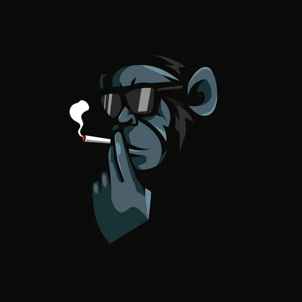 Macaco Macaco Fumando Mascote Logotipo Design Ilustração Vetor —  Vetores de Stock