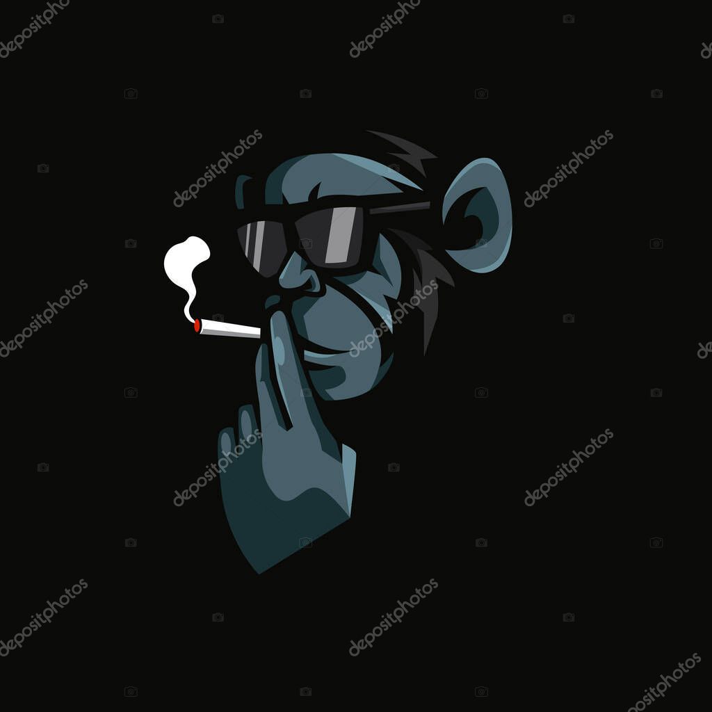 Ape monkey smoking mascot logo design illustration vector