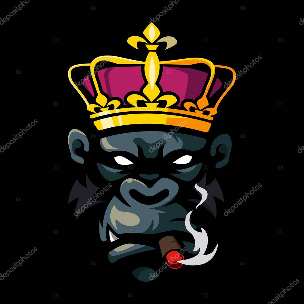 King of kong smoking mascot logo design illustration