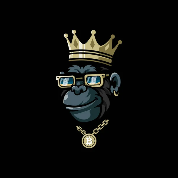 Rey Kong Con Collar Bitcoin Mascota Diseño Ilustración Vector — Vector de stock