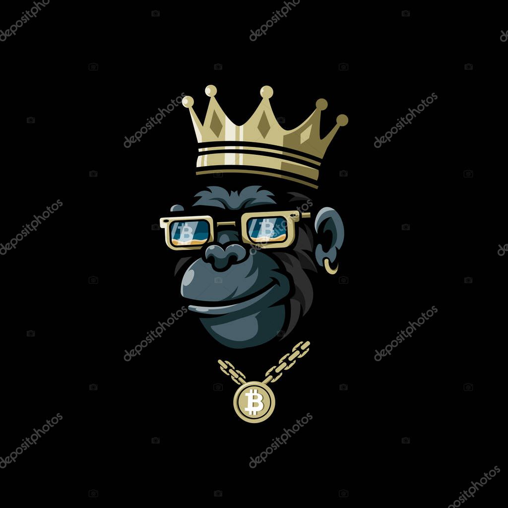 King of kong wearing bitcoin necklace mascot design illustration vector