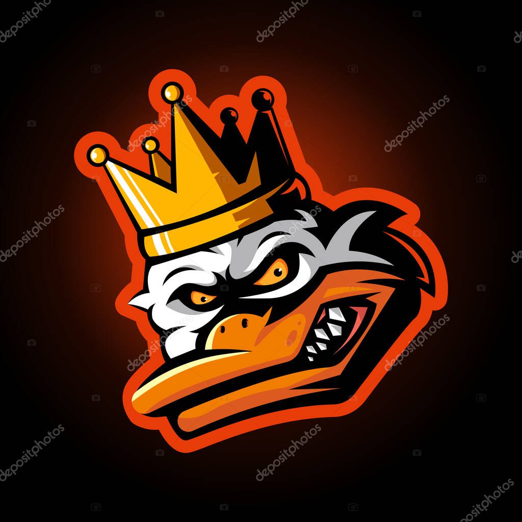 Duck King Mascot Logo Design Illustration Vector Isolated on Dark Background for Team Sport eSport or Gaming